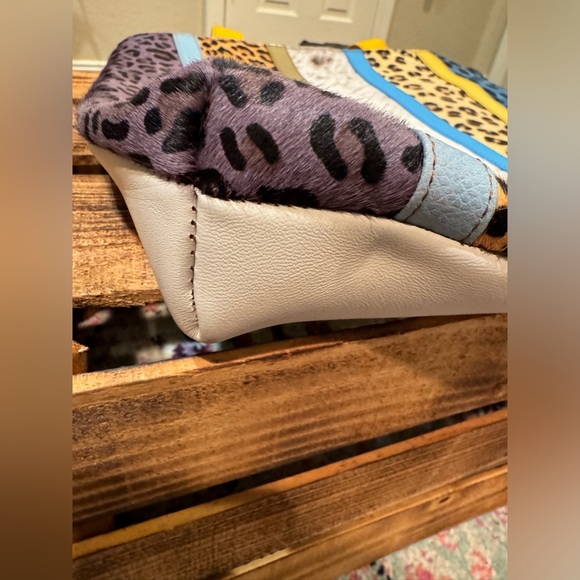 Leopard Cheetah Patchwork Tote Purse Bag 12X13 - Picture 3 of 5